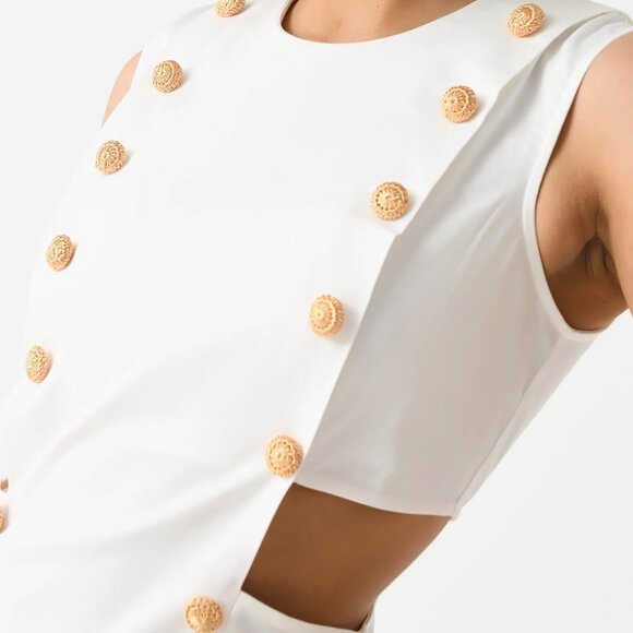 MY BEACHY SIDE MARIN WHITE MINI DRESS NAUTICAL GOLD BUTTONS NWT $378 MEDIUM M - Picture 2 of 16